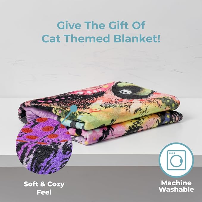 Dawhud Direct 50x60-Inch Cat Blanket Dean Russo 9 Lives - Plush Fleece Throw Blanket for Adults and Kids - Soft and Cozy for Bed, Couch, or Travel - Thoughtful Cat Lover Gifts for Women