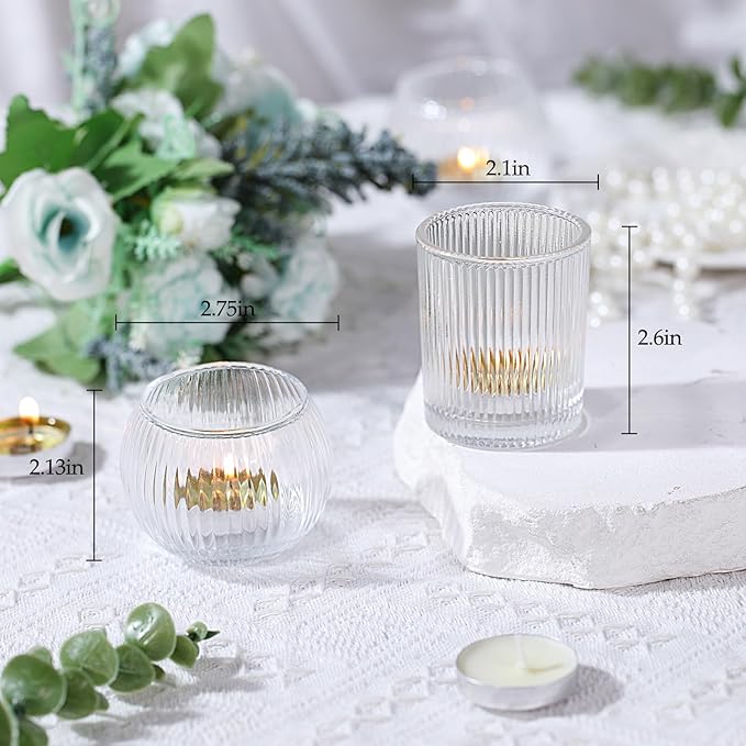 Clear Votive Candle Holders Set of 10-Round Glass Candle Holders Bulk for Wedding Table Centerpiece,Tea Lights Candle Holder Glass for Bridal Shower,Home & Dinner Party Decor