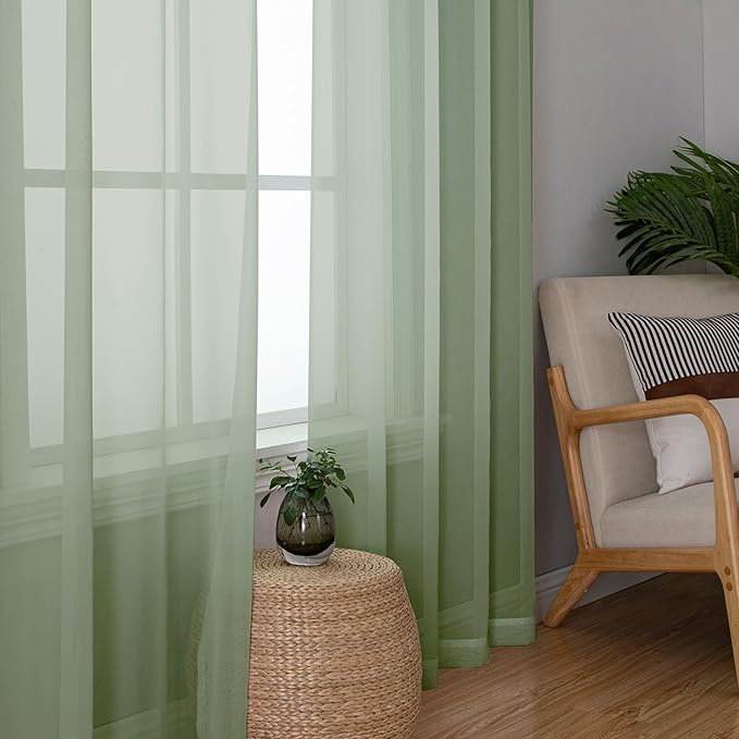 Aiyufeng 2 Pack: Basic Sage Green Sheer Curtain Drapes for Living Room 84 Inch Length 2 Panels, Light Filtering Voile Drapes for Bedroom, Patio, Sliding Door, Each 59" W x 84" L, Sage Green