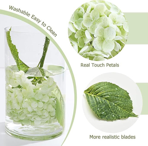 21" Real Touch Green Hydrangea Artificial Flowers with Long Stem & Leaves, Full Latex Faux Hydrangea Flowers for Home Decor Party Floral Arrangements Wedding Bouquets Centerpieces, 4Pcs