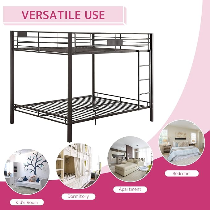 Acme Kaleb Metal Frame Queen Over Queen Bunk Bed with Ladder in Sandy Black