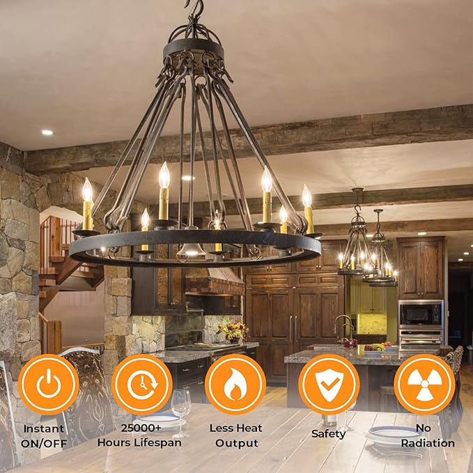 Dimmable E12 Candelabra LED Bulbs 60 Watt Incandescent Equivalent, 2700K Warm White, Clear Filament LED Chandelier Light Bulbs 6W, 600lm, CA11 Vintage Ceiling Fan Light Bulb with Flame Tip, 12-Pack