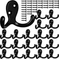 Coat Hooks Hardware,20 Pcs Wall Hooks Heavy Duty Hooks for Hanging Coats Double No Rust Hook Wall Mounted for Key, Towel, Bags, Cup, Hat (20pcs Black)