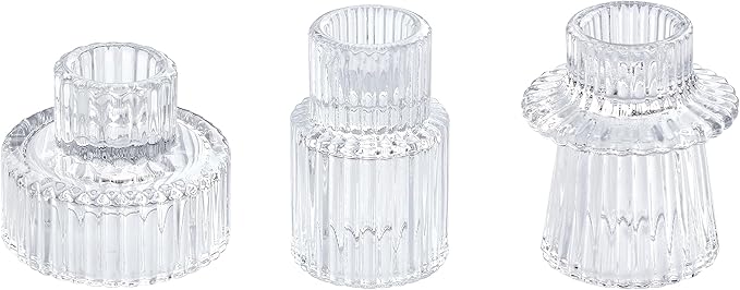 Vixdonos Glass Candlestick Holders Tealight Candle Holders for Table Centerpieces, Wedding Decor and Dinner Party (3 Pcs, Clear)