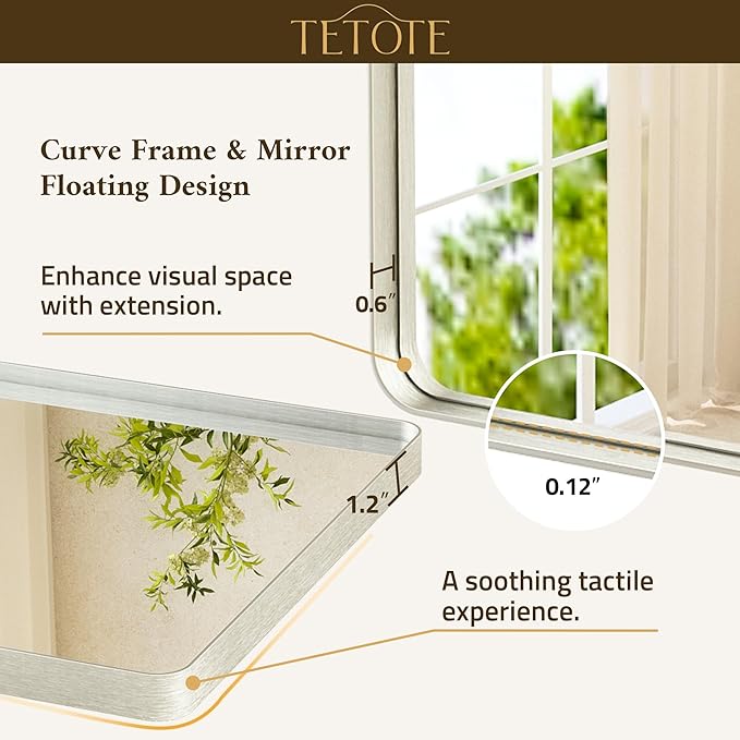 TETOTE Brushed Nickel Mirror 22 x 30 Brushed Nickel Metal Framed Bathroom Mirror, Tempered Glass, Modern Farmhouse Wall Mounted Mirror for Decorative(Horizontal/Vertical)