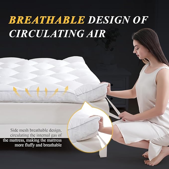 DOWNCOOL 3 Inch Full Mattress Topper, Ultra Thick and Fluffy Supportive Memory Foam Mattress Topper for Body Pain, Mattress Pad with Breathable Mesh Design for Deep Sleep, 75x54x3 Inches