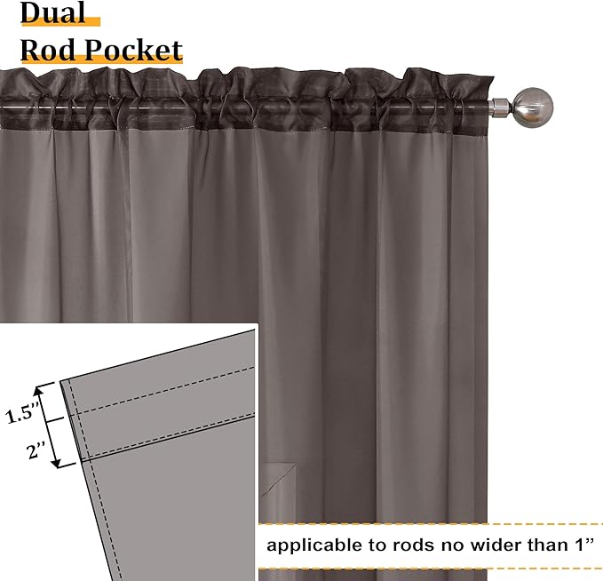 Aiyufeng Chocolate Brown Sheer Curtains 96 Inches Long 2 Panels, Solid Voile Rod Pockets Stylish Breathable Drapes Window Treatment for Kid's Room/Bedroom/Living Room, 42W x 96L, Chocolate Brown