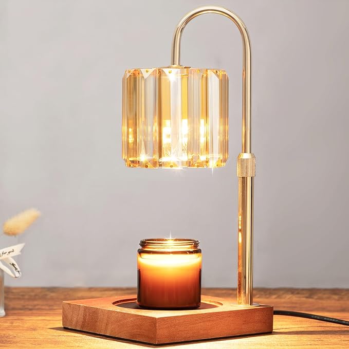 Candle Warmer Lamp with Timer, Dimmable Electric Candle Wamer Adjustable Height, Glass Modern Candle Melter Lamp, Amber, Gifts for Women Mom