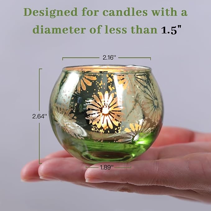 Green Mercury Glass Votive Candle Holders Set of 12, Round Tealight Candle Holders Bulk for Table Centerpieces, Weddings, Shower Gifts, Christmas, Halloween Party Decorations