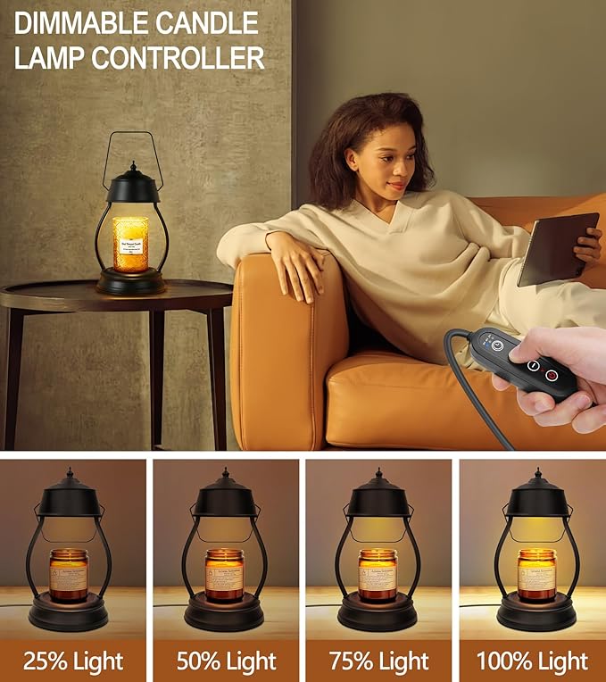 Candle Warmer Lamp, Dimmable Candle Warmer Lantern with Timer, Birthday Gifts for Women Mom, Dad and Fathers, House Warming Gifts, Black Large Lantern Candle Lamp for New Home Bedroom Decor