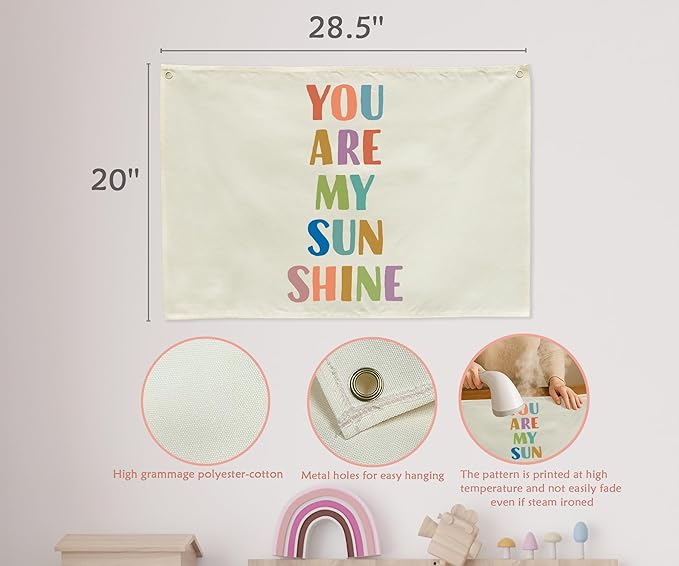 Boho Rectangular Banner Flag Wall Sign Decor Gift for Baby Girl Kids,Nursery Baby Room Above Crib Bedroom Living Room Wall Decor-You Are My Sun Shine-Baby,Shower Birthday Christmas Gift