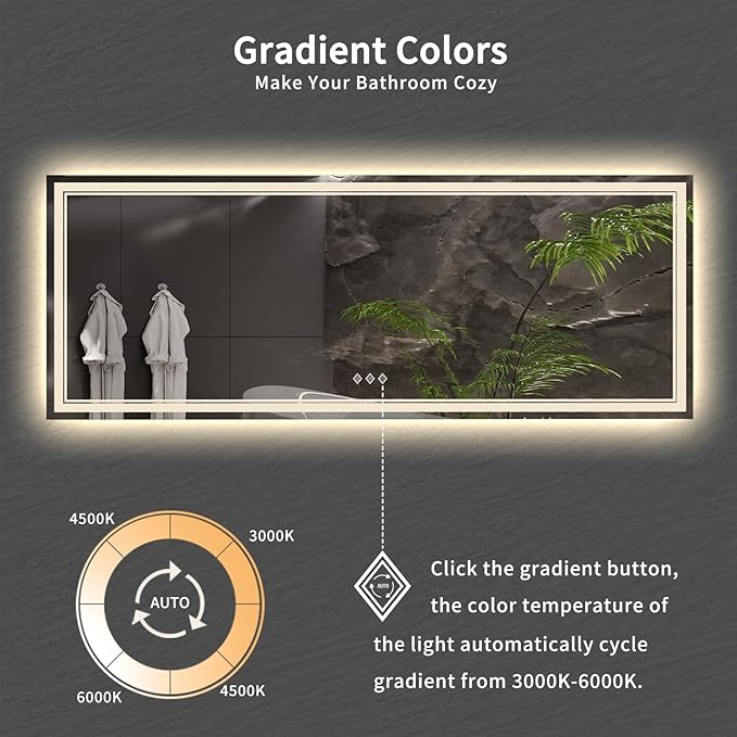 Bathroom Mirror with Lights, 96x36 Inch Gradient Front and Backlit Big Lighted Bathroom Mirror, 3 Colors Dimmable CRI>90 Double Lights, IP54 Enhanced Anti-Fog, Wall Mount LED Mirror