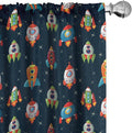 Ambesonne Spaceship Window Curtains, Cartoon Style Space Crafts Flying Through Cosmos Stared Background Astronauts, Lightweight Decor 2-Panel Set with Rod Pocket, Pair of - 28" x 84", Multicolor