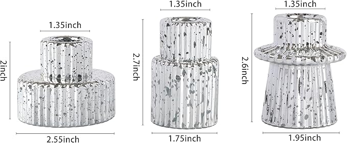 Vixdonos Taper Glass Candlestick Holders Tealight Candle Holders for Table Centerpieces, Wedding Decor and Dinner Party (3 Pcs, Silver with Speckles)