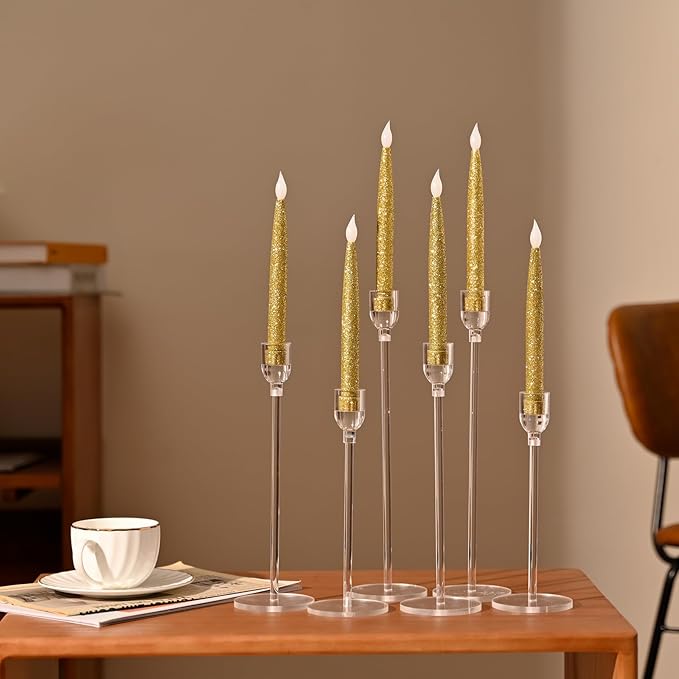 Vincidern 6PCs Acrylic Candle Holders Centerpieces for Table, Taper Candle Holder for Wedding Decor, Dining Room, Halloween, Christmas Decorative Candlestick Holder, Taper Candle Holder Set