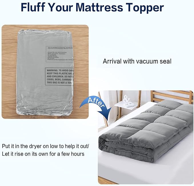 SOPAT Mattress Topper Cal King Size Extra Thick Mattress Pad 8-21" Deep Pocket Soft Down Alternative Fill Mattress Protector Pillow Top Mattress Cover (72x84 Inches, Grey)