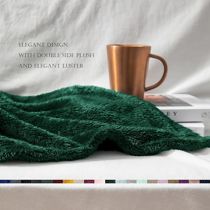 Exclusivo Mezcla Plush Fuzzy Fleece Bed Blanket King Size, Super Soft, Fluffy and Warm Blankets, Suitable for All Seasons (Forest Green, 90x104 Inches)