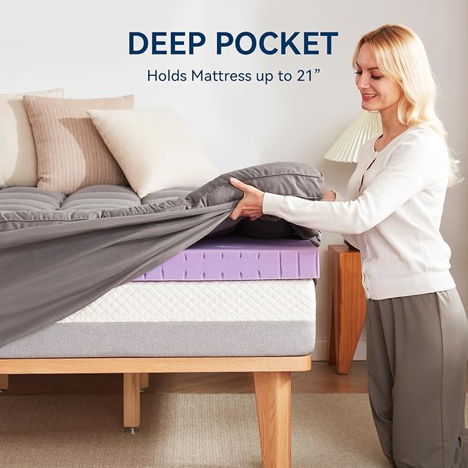 BDEUS Dual Layer 5 Inch Memory Foam Mattress Topper Twin XL Size for Dorm Room, 2 Inch Gel Memory Foam Plus 3 Inch 1450 GSM Pillow Top Mattress Pad Cover,Dark Gray