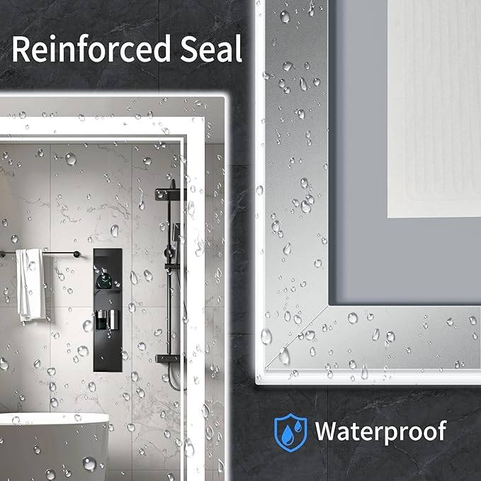 38"x26" LED Bathroom Mirror with Anti-Fog, Stepless Dimmable Lights, 3 Color Modes, Shatter-Proof Tempered Glass, Memory Function & Waterproof Design
