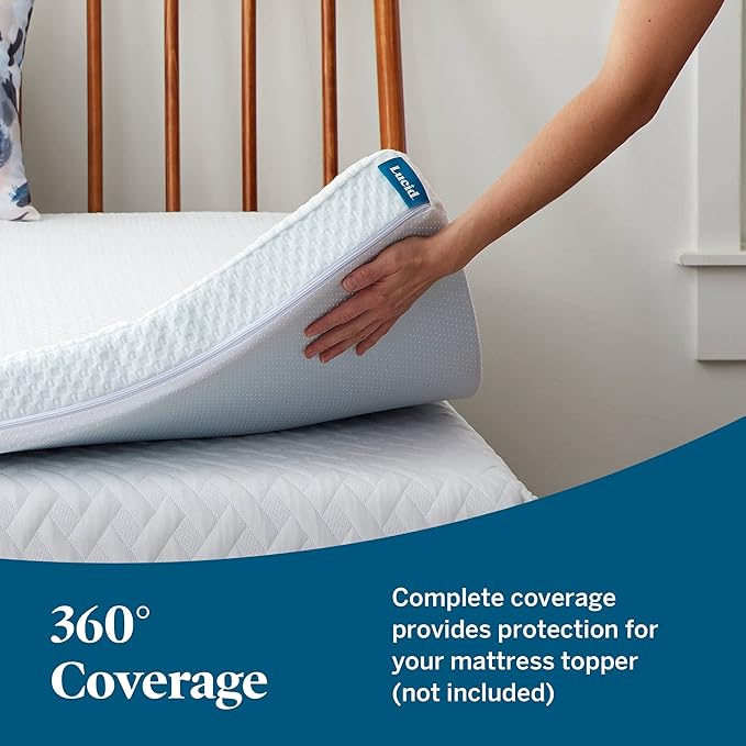 Lucid 2 Inch Mattress Topper Cover Full – Cover For Mattress Topper - Mattress Topper Cover with Zipper – Twin Mattress Cover - Cover Only