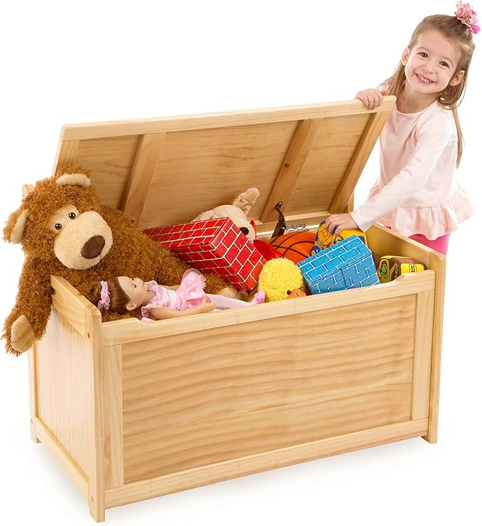 Melissa & Doug Toy Chest, Wooden Toy Storage Box with Safety-Hinged Lid, Kids Toys Storage Organizer for Playroom, Bedroom, & Montessori Classroom Furniture for Boys & Girls Ages 3+, Blonde