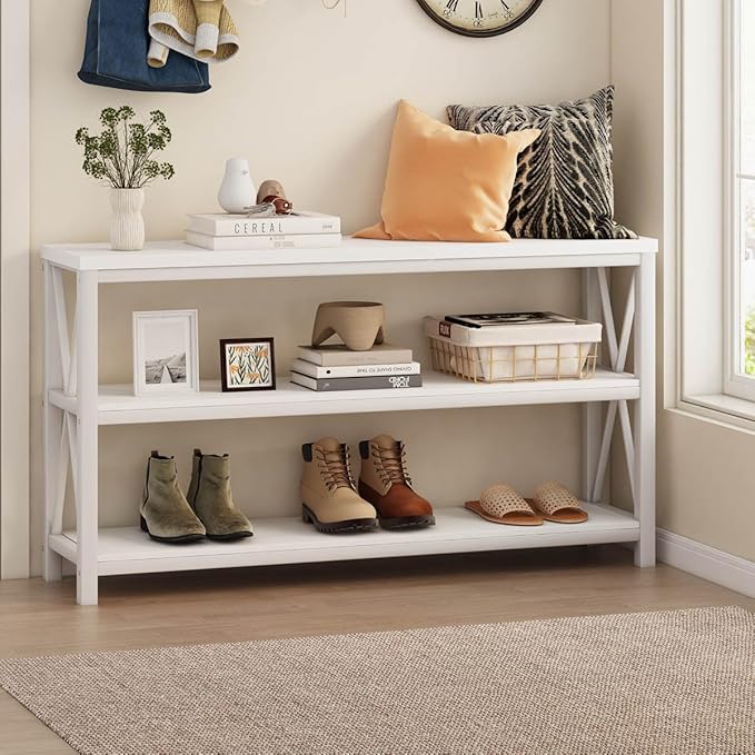 FATORRI Console Table for Entryway, Long Sofa Table with 3 Tier Shelves, Modern White Hallway Tables for Living Room (55 Inch, White Oak)