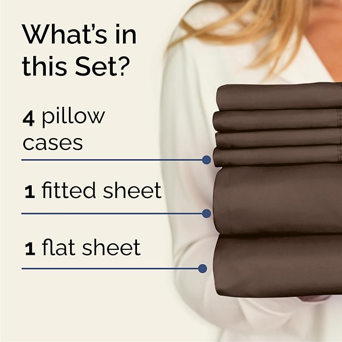 Queen 6 Piece Sheet Set - Comfy Breathable & Cooling - Ultra Soft Hotel Luxury Bedding Set w/ 8-16 Inch Deep Pockets - 1 Flat & 1 Fitted Sheet & 4 Pillowcases - Cozy, Wrinkle Free & Easy Care - Brown