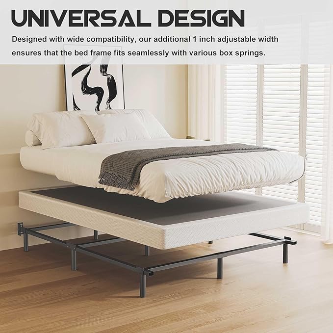 7 Inch Metal Bed Frame Queen Size, Compatible with Most Brand Box Spring Or Mattress, 9-Leg Support Bed Base, Headboard Attachable, Noise-Free, Easy Assembly, Black