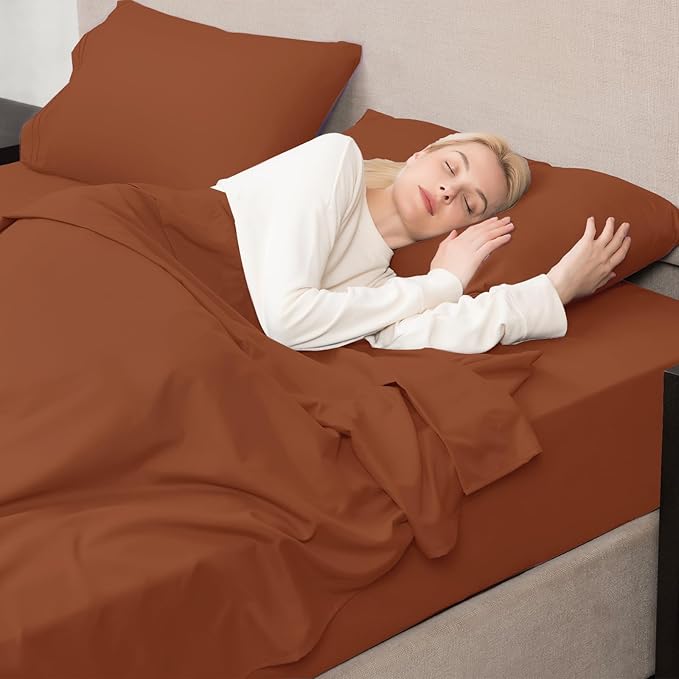 Mejoroom King Size Bed Sheet Set - Hotel Luxury 1800 Bedding Sheets & Pillowcases - 16" Deep Pocket Fitted Sheet, Soft, Wrinkle & Breathable, Fade Resistant - 4 Piece(King, Terracotta)