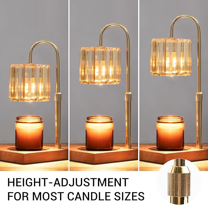 Candle Warmer Lamp with Timer, Dimmable Electric Candle Wamer Adjustable Height, Glass Modern Candle Melter Lamp, Amber, Gifts for Women Mom