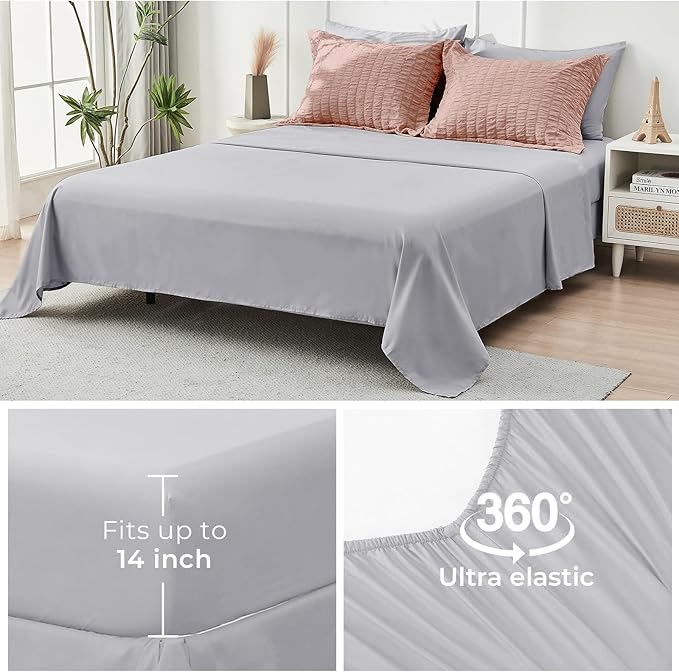 HYMOKEGE Rose Gold/Light Grey King Size Comforter Set Seersucker 7 Pieces, All Season Luxury Bed in a Bag for Bedroom, Bedding Set with Comforter, Sheets, Pillowcases & Shams