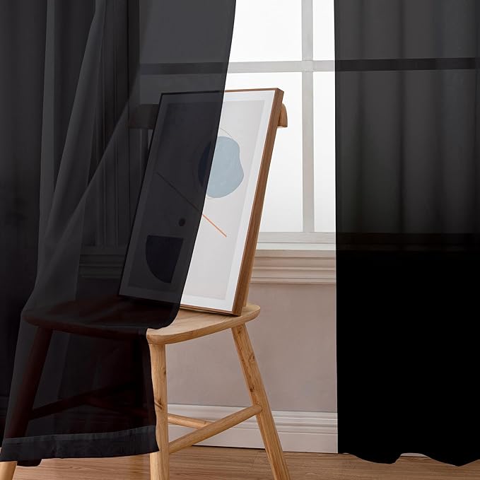 Aiyufeng 2 Panels Extra Long Sheer Window Curtains 120 Inches Length, Elegant Window Voile Panels/Drapes/Scarf/Treatment/Backdrop for Living Room Wedding Party Home Decor (40W x 120L inches, Black)