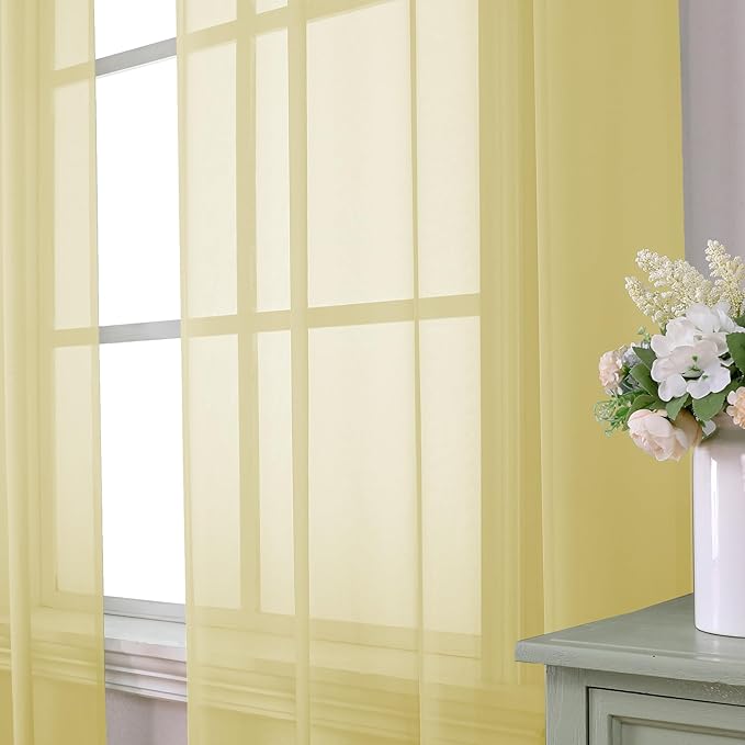 Aiyufeng Yellow Sheer Curtains 2 Panel Sets 84 Inches Long - Transparent Light Weight Soft Yellow Window Treatment Panels for Study Room/Living Room/Guest Room, Per Panel W40 X L84 inches