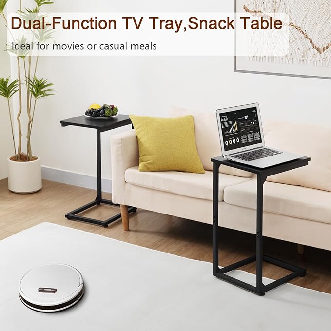 AMHANCIBLE C Shaped Side Table, End Tables Living Room Set of 2, Slide Under Couch Table for Sofa, TV Trays for Bedroom, Small Space, Black, HET02CBK