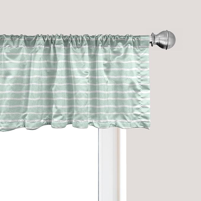 Ambesonne Pastel Window Valance Pack of 2, Horizontal Wavy Lines White Striped Abstract Soft Toned Nautical Art Display, Rod Pocket Curtain Valances for Kitchen Bedroom, 54" X 12", Almond Green White