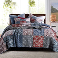 Secgo Queen Comforter Set for Bed - 100% Cotton Quilts Queen Size, Burgundy Bedspreads (90 * 98 Inch) with 2 Pillow Shams, Patchwork Reversible Lightweight Bedding