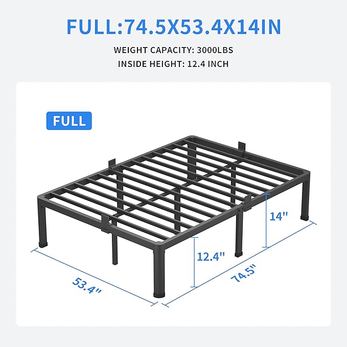MAF 14 Inch Full Size Metal Platform Bed Frame with Round Corner Legs, 3000 LBS Heavy Duty Steel Slats Support, Noise Free, No Box Spring Needed, Easy Assembly