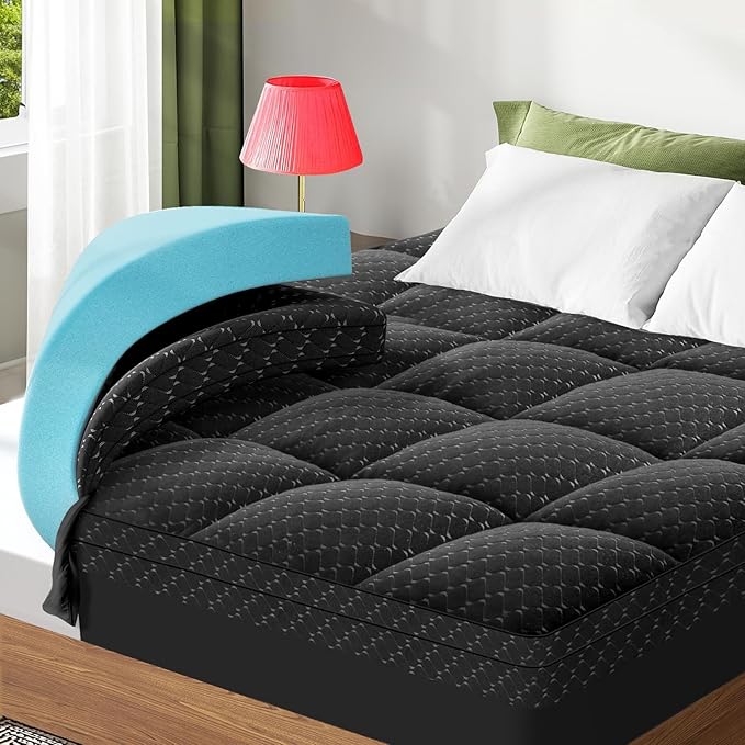 Dual Layer 3 Inch Memory Foam Mattress Topper Twin Size, 2 Inch Cooling Gel Memory Foam Plus 1 Inch Pillow Top Mattress Pad Cover, with 8-21 Inch Deep Pocket, Black