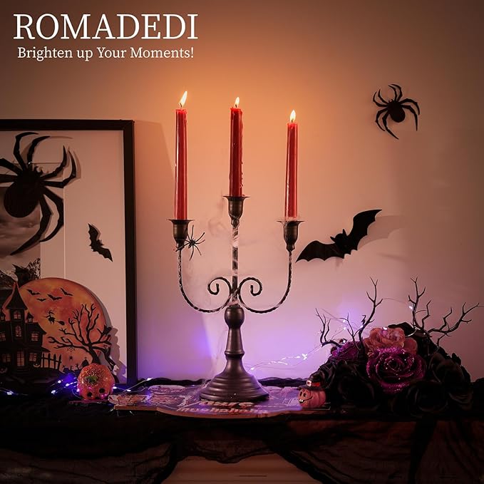 Romadedi Candelabra Black Candle Holders: 3 Arm Halloween Candlestick Holder11.8 Gothic Home Decor for Party Table Centrepiece Mantel Christmas, Set of 6
