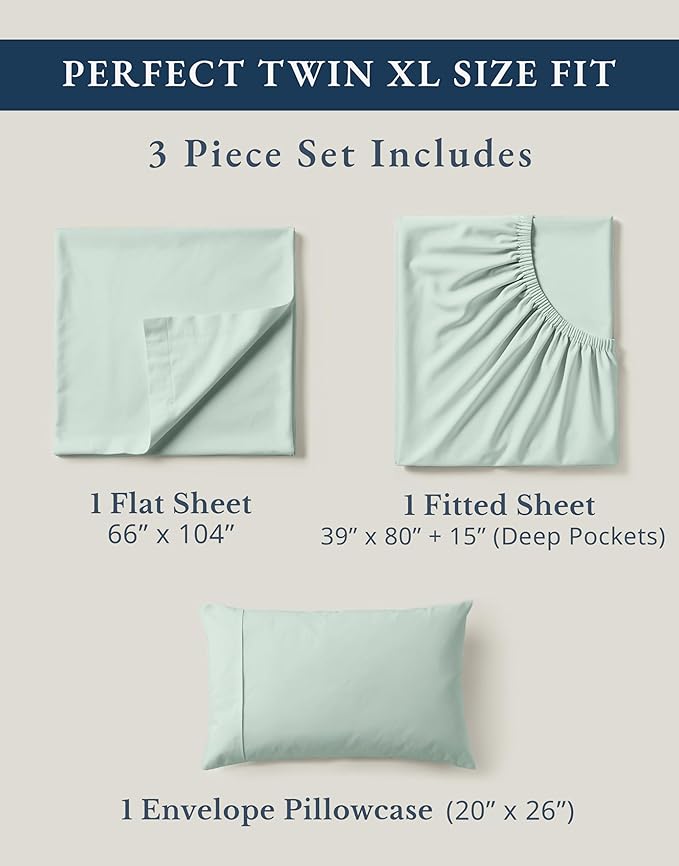 LANE LINEN 100% Organic Cotton Extra Long Twin Sheet & Pillowcase Sets, 15" Deep Pocket Fully Elasticized, Naturally Temperature Regulating Cotton Sheets Twin XL Bed Sheets- Cool Blue