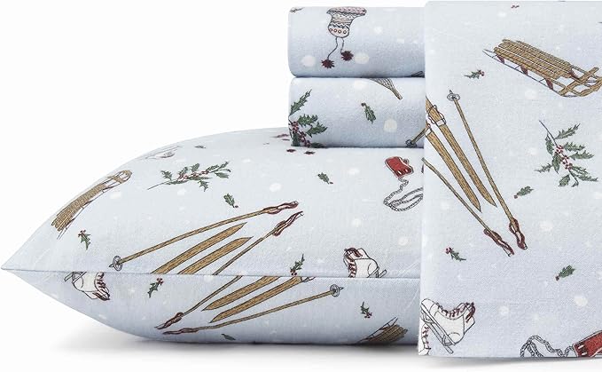 Eddie Bauer - Twin Sheets, Cotton Flannel Bedding Set, Brushed For Extra Softness, Cozy Home Decor (Snow Days, Twin)