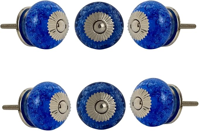 Perilla Home Set of 6 Crystal Bubble Glass Knob for Kitchen Cabinets - Crystal Glass Handles and Pull Knob for Dresser Drawer | Living Room | Kitchen | Bathroom | Closet Cupboard Furniture