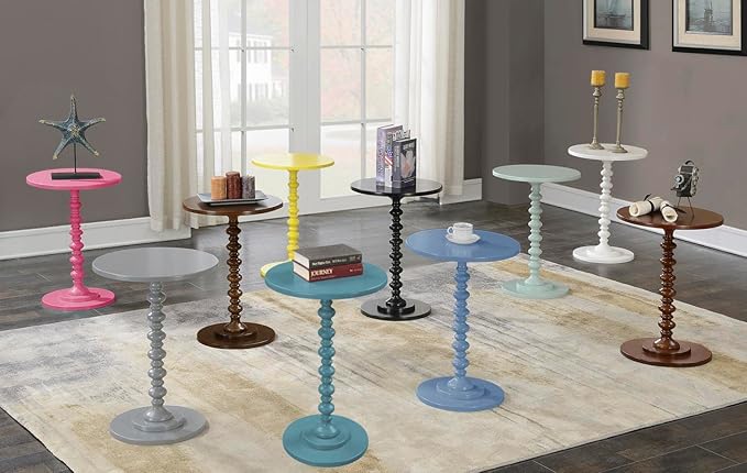 Convenience Concepts Palm Beach Spindle Table 17.75" - Traditional Round End Table for Living Room, Turned Solid Wood Side Table, Classic Display Pedestal Table, Blue