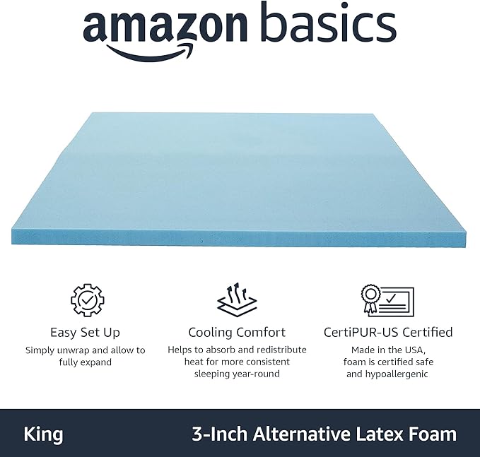 Amazon Basics King Mattress Topper, Cooling Gel-Infused, CertiPUR-US Certified, 3 inches, Blue