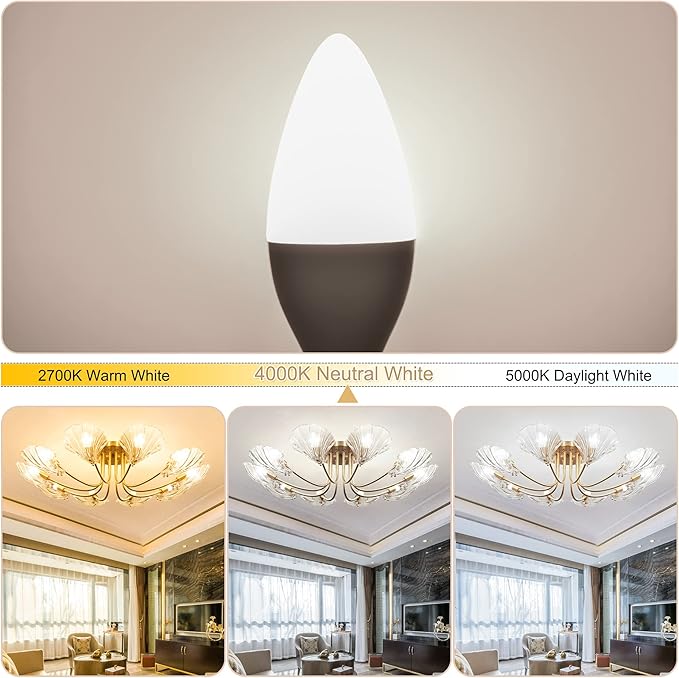 comzler Type B Small Light Bulb, Candelabra LED Light Bulb E12 Small Base 4000K Neutral White - 60watt Equivalent,600LM,Non-Dimmable Candelabra Bulbs, Pack of 6, Non-Dimmable
