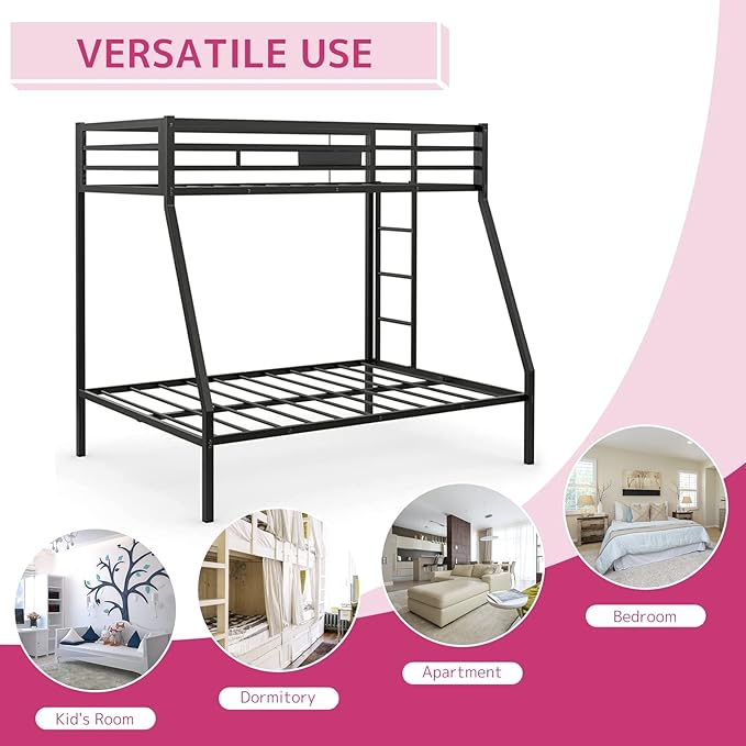 Acme Limbra Frame Twin Over Queen Metal Bunk Bed with Ladder in Sandy Black