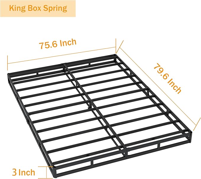 Box Spring King - 3 Inch Heavy Duty Low Profile Metal King Box Springs for Bed, Mattress Foundation, Easy Assembly,Easy Clean Cover