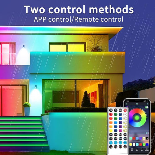 200Ft Outdoor Waterproof LED Strip Lights,Music Sync RGB IP68 Led Lights with App and Remote Control,Color Changing Waterproof RGB Exterior Rope Self Adhesive Back,Balcony,Roof,Garden,Party