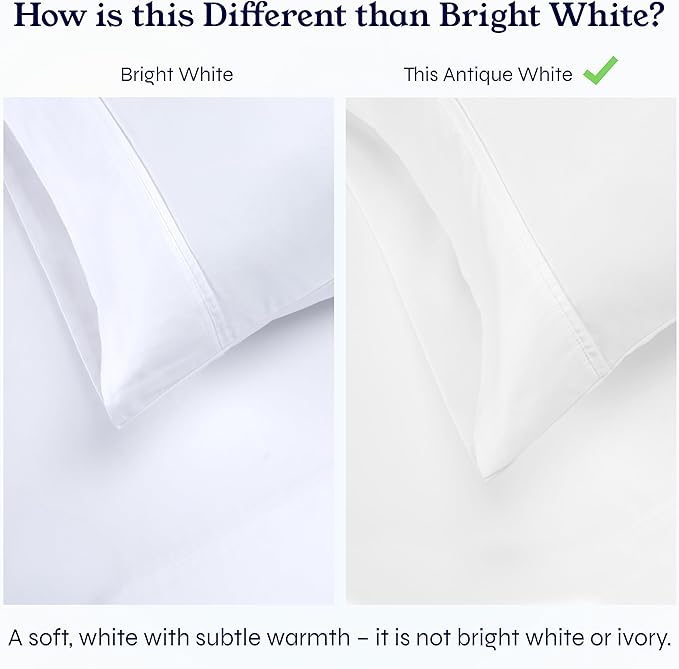 California Design Den Queen Sheet Set - Soft 400 Thread Count Sateen, Natural 100% Cotton Sheets, Deep Pockets with All Around Elastic for a Snug Fit, Cool & Durable Bedding Set - Antique White