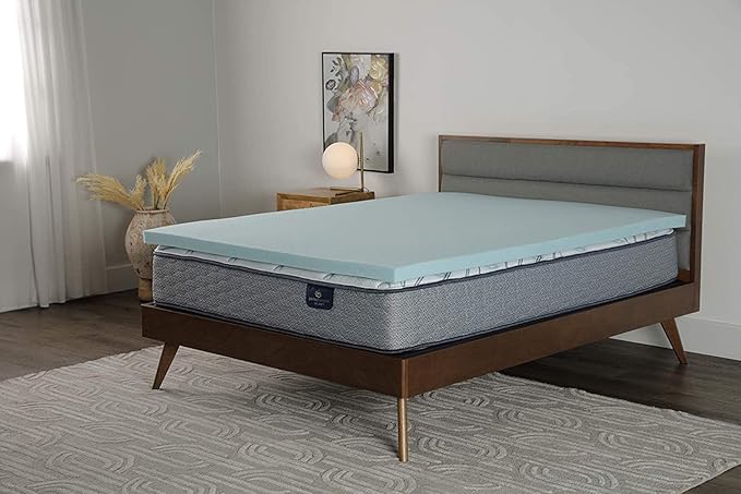 Serta ThermaGel Cooling, Pressure-Relieving Memory Foam Mattress Topper, 2 Inch, Full Blue
